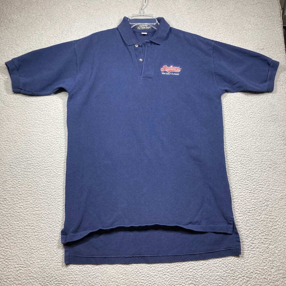 VTG Cleveland Indians 1994 Golf Classic Polo Shirt Men's XL Blue‎ Baseball FLAW